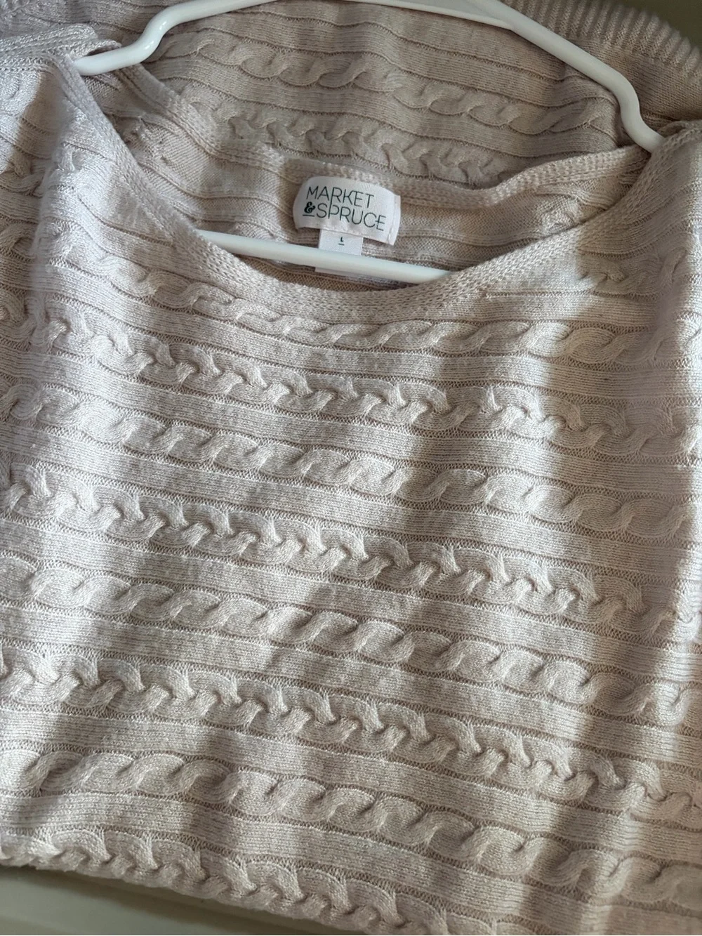Market & Spruce Women's Light Pink Cream Cable-Textured Scoop Neck Sweater